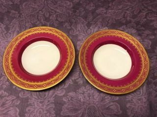 Vintage Minton Set of 12 Rimmed Soup Bowls Tiffany & Co Encrusted Gold Trim Red 7
