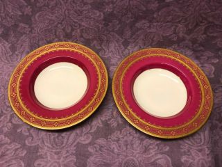 Vintage Minton Set of 12 Rimmed Soup Bowls Tiffany & Co Encrusted Gold Trim Red 8