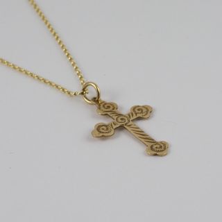 9ct Gold Religious Cross Pendant Necklace,  Engraved Gold Design,  Full Hallmarks