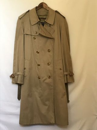 Vintage Burberry Trench Coat Beige Belted Overcoat Men 100 Wool Lining 42 Reg