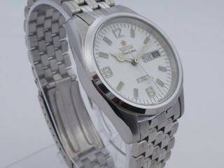 VINTAGE MEN ' S TITONI AUTOMATIC 25 JEWELS WHITE D/D DIAL WRIST WATCH EXCELL 3