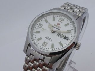 VINTAGE MEN ' S TITONI AUTOMATIC 25 JEWELS WHITE D/D DIAL WRIST WATCH EXCELL 4