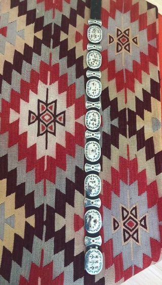 Fine Singer Style Chip Inlay Vintage Sterling Silver Story Teller Concho Belt 3