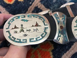 Fine Singer Style Chip Inlay Vintage Sterling Silver Story Teller Concho Belt 6