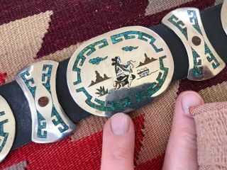 Fine Singer Style Chip Inlay Vintage Sterling Silver Story Teller Concho Belt 8