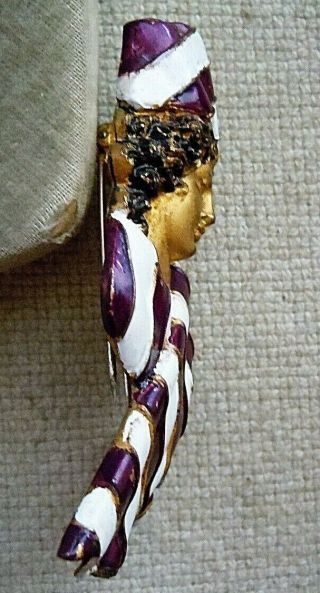 Magnificent French Depose Art Deco Enamel Woman Figural Fur Clip Pin,  Gold Gilt 4