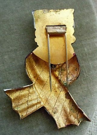 Magnificent French Depose Art Deco Enamel Woman Figural Fur Clip Pin,  Gold Gilt 5