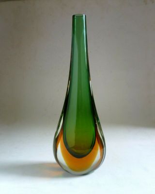 Murano Seguso Sommerso Teardrop Glass Vase.  30cm Italy Vintage Flavio Poli Era