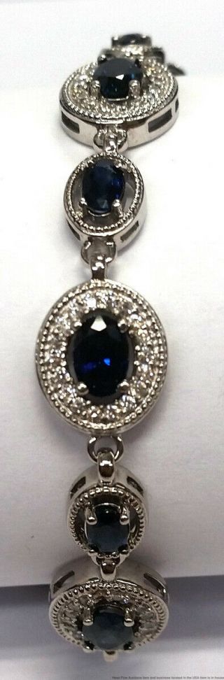 14K White Gold Natural Sapphire Fine Diamond Ladies Long 7in Vintage Bracelet 2