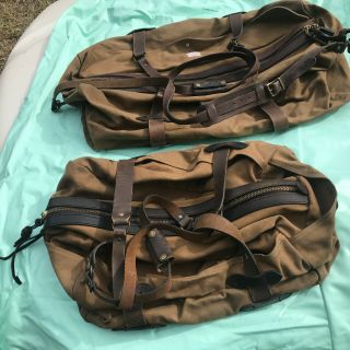 X2 Vtg Filson Canvas Duffle Bags W Leather Straps Talon Zippers Medium And Large
