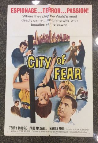 One Sheet Movie Poster City Of Fear Terry Moore 1965 Vintage Film Adver