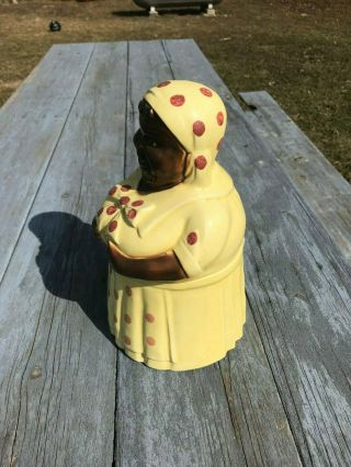 VINTAGE RARE MAMMY COOKIE JAR MORTON POTTERY YELLOW POLKA DOT 1930 ' S 1940 ' S 3