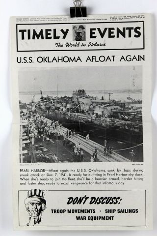 4 Timely Events Newspaper Posters 1944 USS Oklahoma World War 2 Marines Saipan 3