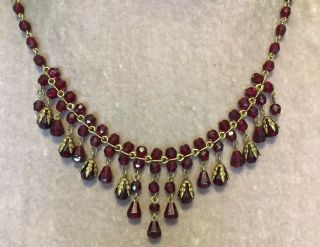 Vintage Art Deco Jewellery Stunning Garnet Tear Drop Fringe Pendant Necklace