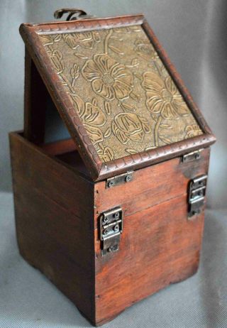 Chinese Collectable Old Auspicious Boxwood Hand Carve Flower Girl Jewelry Boxes 5