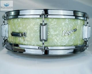 Vintage Rogers Luxor Cleveland Era Snare Drum In White Marine Pearl
