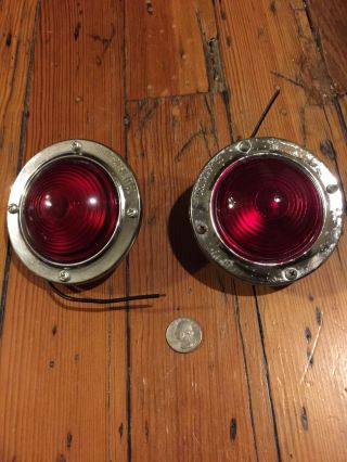 (2) Nos Vintage Red Kd520 Lamp Glass Truck Travel Trailer Tail Marker Lights