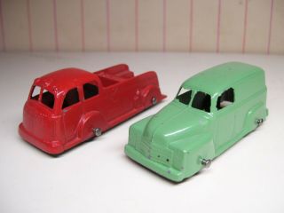 2 Tootsie Toy Diecast Trucks,  A Chevy Panel Truck & Fire Truck 3 - 1/4 " Exc,