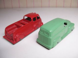 2 Tootsie Toy diecast Trucks,  a Chevy Panel Truck & Fire Truck 3 - 1/4 