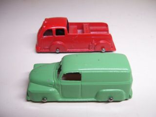 2 Tootsie Toy diecast Trucks,  a Chevy Panel Truck & Fire Truck 3 - 1/4 