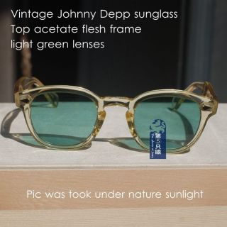 Retro Vintage Johnny Depp Sunglasses Mens Yellow Frame Light Green Lens Unisex