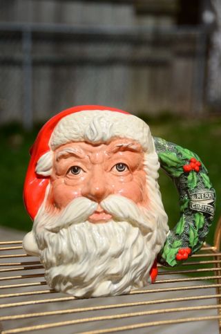 Royal Doulton Vtg 1987 Ceramic Santa Claus Mug Toby Jug Wreath Handle 7 " Tall