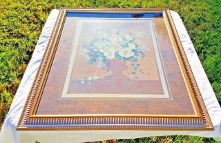 Signed Vtg Home Interiors Floral Reflections Print Barbara Mock 35” W X 41” H