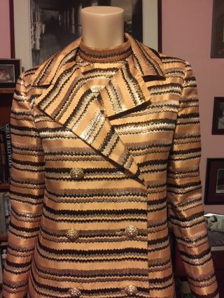 Vintage Saks Fifth Avenue Gold Bronze Copper Lurex Sparkly 2 Pc Dress Suit Coat