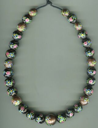 Rare Vintage Venetian glass beads black fancy and aventurine floral 2