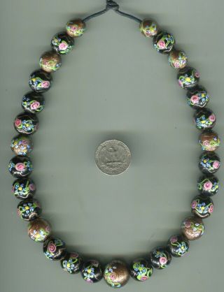 Rare Vintage Venetian glass beads black fancy and aventurine floral 3