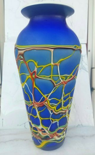 Azerbaijan Glassworks 14 " Russian Cobalt Blue Abstract Art Glass Vase Vintage