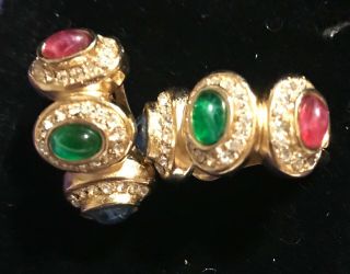 Vintage Christian Dior Clip Earrings.  With Tri - Color Stones