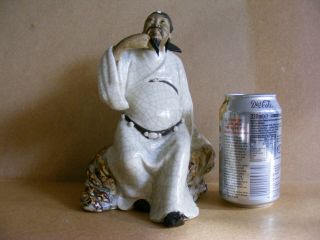 Vintage Chinese Mud Man Daoist Immortal Cao Guo Jiu Crackle Glaze Figurine