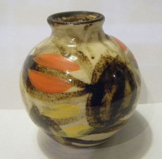 1930 Japanese Satsuma Small Bulbous 2.  25 " Round Pottery Vase Hand Painted Signed