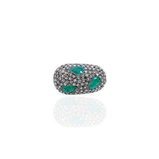 Diamond Pave Emerald Gemstone Bead Spacer Finding Vintage Style Jewelry Silver
