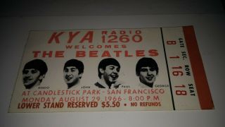 The Beatles Ticket 1966 San Francisco Candlestick Park Rare Vintage