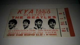 THE BEATLES TICKET 1966 SAN FRANCISCO CANDLESTICK PARK RARE VINTAGE 4