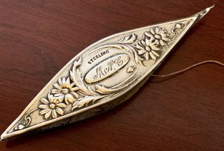 Daisies Antique Sterling Silver Sewing Tatting Shuttle Nouveau Victorian