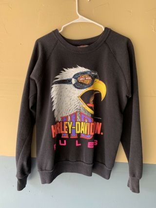 Harley Davidson Vintage Black Neon Crewneck Sweatshirt Size L