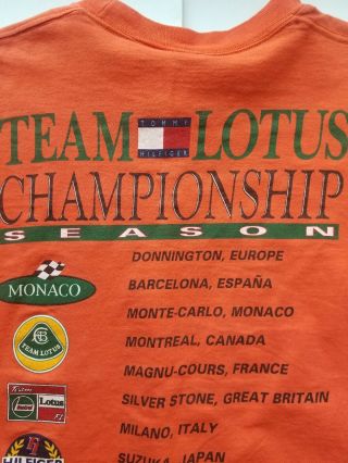 Vtg Rare 90s Tommy Hilfiger Team Lotus Racing Championship Season Orange Shirt M 8