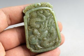 2.  2  Chinese Old Green Jade Hand - Carved Dragon Pendant Collect 0926