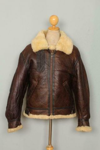 Vtg Avirex B - 3 Brown Usaaf Sheepskin Leather Flight Jacket Size 38