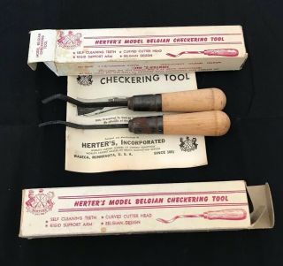 2 Vintage Herters Model Belgian Gun Stock Checkering Gunsmith Tools Box