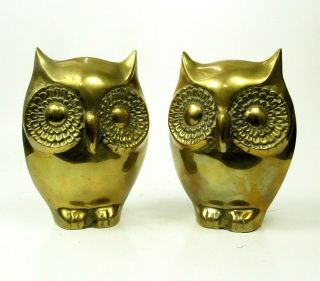 Mod Vintage Brass Owl Bookends Heavy Mcm Mid Century Home Decor