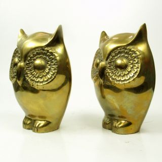 Mod Vintage Brass Owl Bookends HEAVY MCM Mid Century Home Decor 2