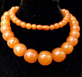 Vintage 60s Baltic Amber Necklace 110,  1gm.  Large Round Butterscotch Amber Beads.
