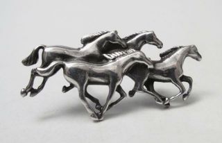 Vintage Sterling Silver Galloping Horses Brooch Hallmarked 925