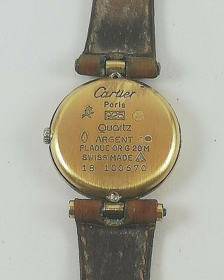 Vintage Must de CARTIER Paris 925 Argent Swiss Made Watch Plaque Or G 20M 2