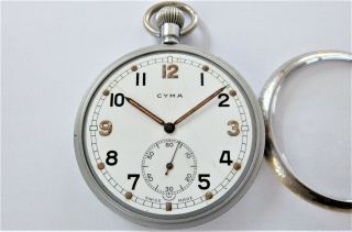 1940 ' S MILITARY CYMA 15 JEWELLED SWISS LEVER POCKET WATCH IN ORDER 4