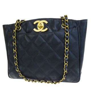 Auth Chanel Cc Quilted Chain Shoulder Bag Patent Leather Black Vintage 88es757